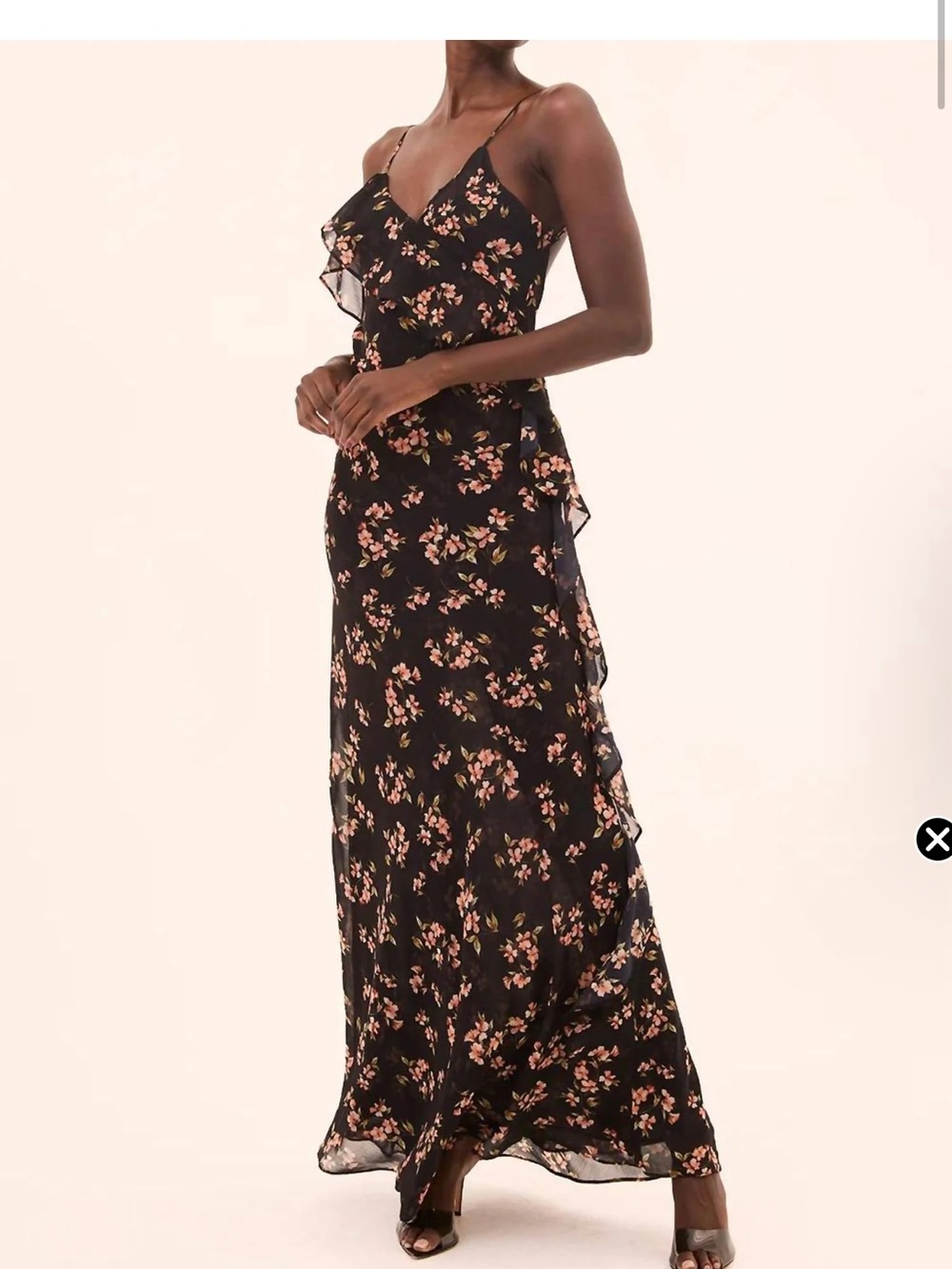 Misa Los Angeles Black Floral Ruffle Maxi Dress